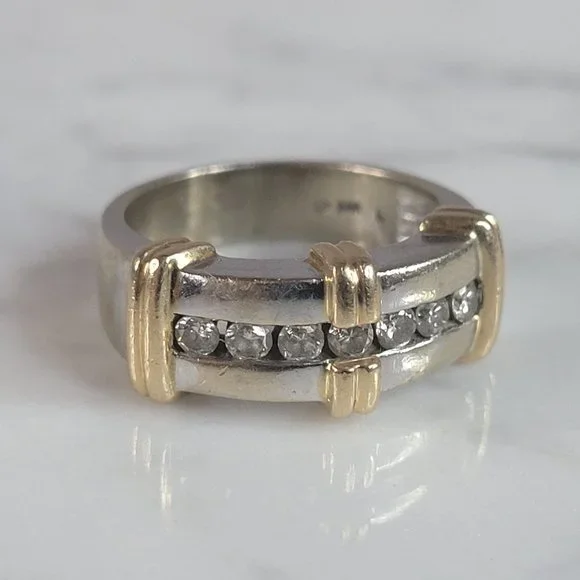 Womens Vintage Estate 14K Yellow & White Gold Diamond Ring 7.2g E6544